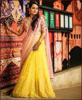 Party Look Heavy Butterfly Net Sequence Yellow Lehenga Choli