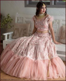 Bollywood Style Nylon Soft Net Sequence Baby Pink Lehenga Choli