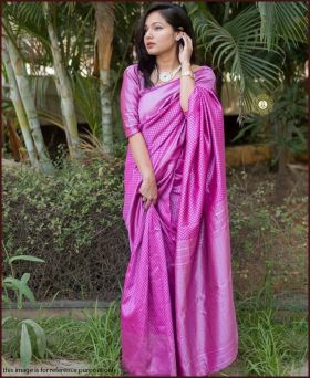 Party Look Litchi Silk Weaving Saree with Blouse Piece