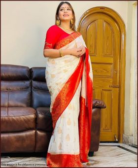 Beautiful Copper Zari Weaving Banarasi Silk Saree with Blouse Piece