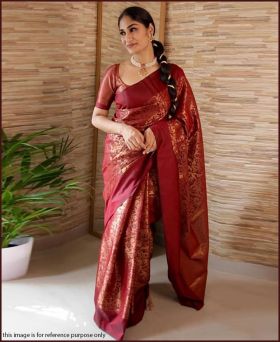 Fabulous Copper Zari Weaving Banarasi Silk Saree with Blouse Piece
