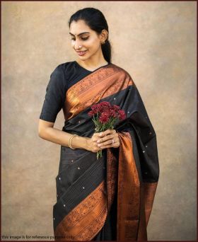 Marvellous Copper Zari Weaving Banarasi Silk Saree with Blouse Piece