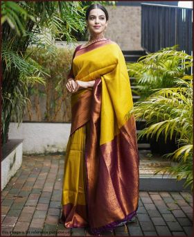 Exclusive Banarasi Silk Copper Zari Weaving Saree with Blouse Piece
