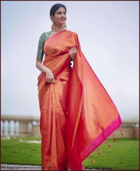 Attractive Banarasi Soft Silk Zari weaving Saree with Blouse Piece