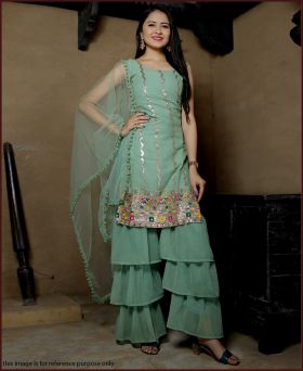 Sea Green Colr Georgette Sequence Work Sharara Suit