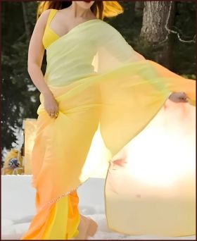 Bollywood Designer Alia Bhatt Soft Georgette Yellow Saree