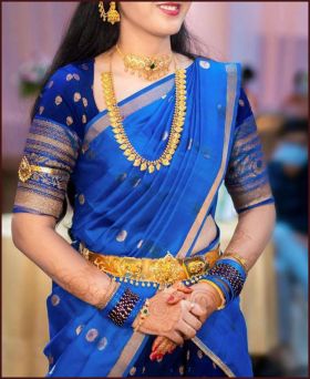 Stunning Pure Soft Banarasi Silk Golden Zari Work Blue Unstitched Lehenga Saree
