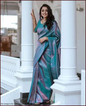 Trendy Copper Zari Weaving  Silk Saree with Blouse Piece