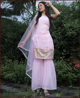 Baby Pink Color Georgette Sequence Work Sharara Suit