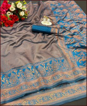 Fancy Soft Litchi Silk Weaving Saree with Blouse Piece-Blue