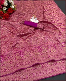 Fancy Soft Litchi Silk Weaving Saree with Blouse Piece-Rani