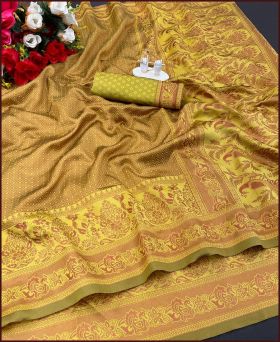 Fancy Soft Litchi Silk Weaving Saree with Blouse Piece-mustard yellow