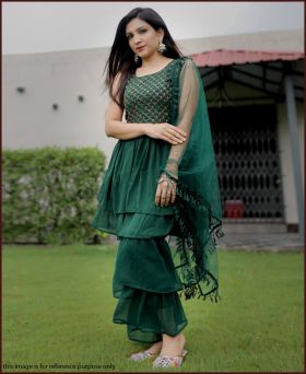 Delightful Heavy Georgette Sequence Work Green Sharara Suit