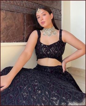 Heavy Faux Georgette Sequens and Embroidered Black Color Lehenga Choli