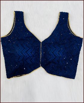 Latest Georgette Chikan Work Navy Blue Blouse