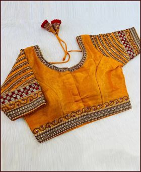 Dazzling South Silk Soft Silky Mustard Yellow Color Blouse 