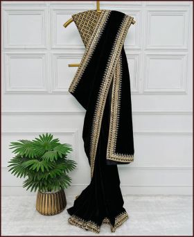 Pure viscose velvet embroidered border trending saree