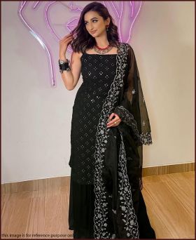 Stylish Georgette Embroidery Black Colour Sharara Suit