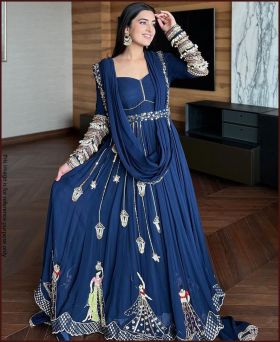 Blue color faux georgette 3MM sequence work gown