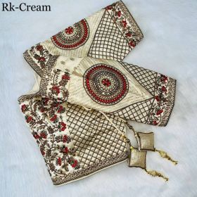 Heavy Copper Jari Embroidery Design Silk Blouse-Cream