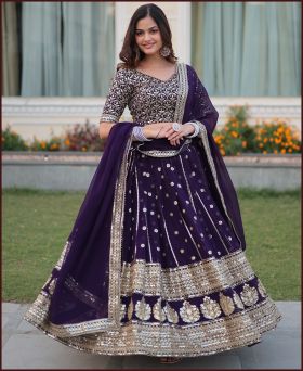 Blueberry Faux Blooming Georgette With Heavy Sequins embroidered lehenga