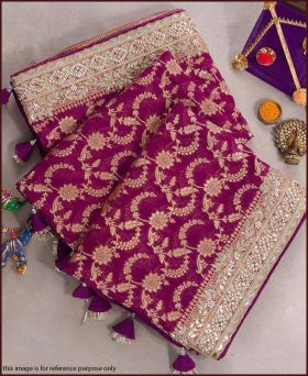 Trending bandhani print saree with sequence embroidered gota patti work