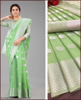 Casual Soft Linen Silk Zari Weaving Saree with Blouse Piece