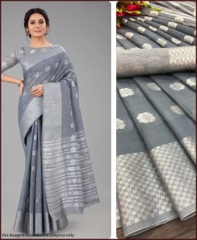 Latest Soft Linen Silk Zari Weaving Saree with Blouse Piece