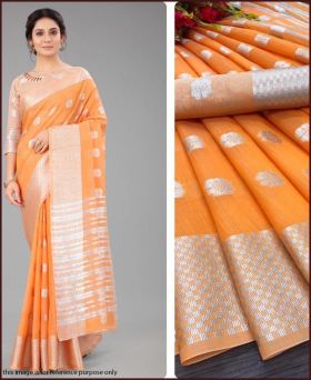 Adorable Soft Linen Silk Zari Weaving Saree with Blouse Piece