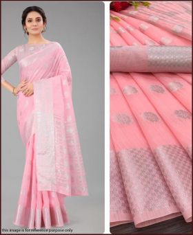 Elegent Soft Linen Silk Zari Weaving Saree with Blouse Piece