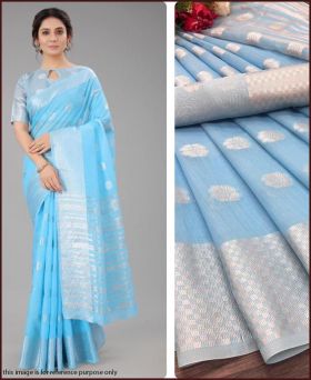 Graceful Soft Linen Silk Zari Weaving Saree with Blouse Piece