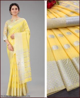 Fantastic Soft Linen Silk Zari Weaving Saree with Blouse Piece