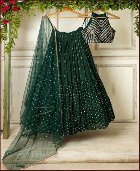 Lovely Georgette Base Sequence & Embroidered  Green Ruffle Lehenga