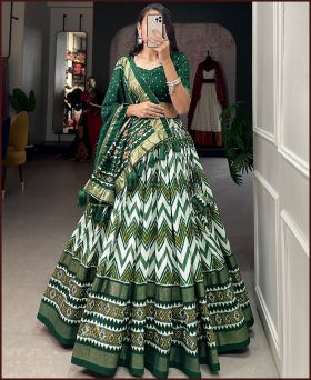 Presenting Navaratri special leheriya style, green color lehenga choli 