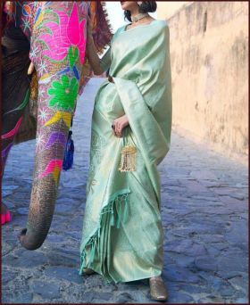 Sea Green  Woven Banarasi Silk Wedding Wear Saree