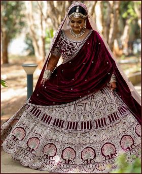 Dazzling Velvet Embroidered Maroon Bridal Lehenga Choli