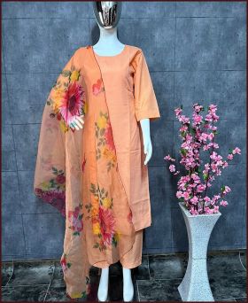 Wonderful Maska Cotton Silk Straight Suit Set With Lovely Floral Soft Organza Cotton Dupatta