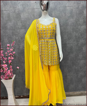 Pleasance Yellow Jari Work Sharara Suit