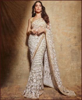 Heavy Soft Net Sequence White color Saree with Blouse Piece