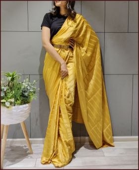 Yellow Booming Silk &  Peading Ready To Wear Saree With Belt