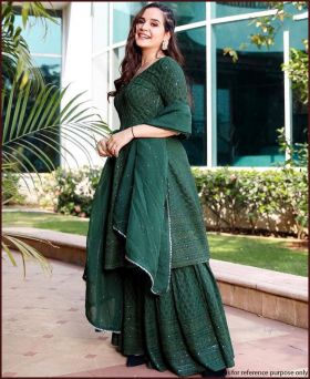 Green Georgette chain Sequence worked sharara suit