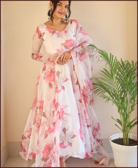 Indian Hand Painted Organza Party wear Gown