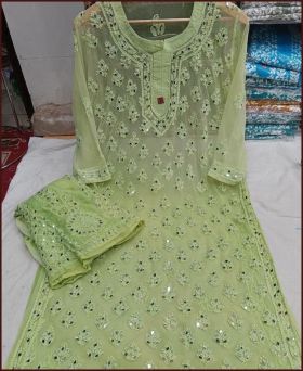 Trending Heavy Cotton Thread Embroidery Palazzo Suit Set -Green