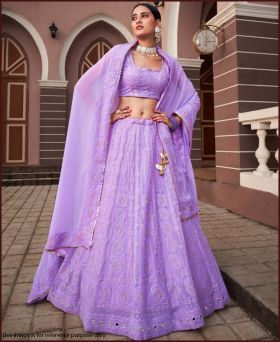 Glamorous Georgette Lucknowi Work Lavender Lehenga Choli