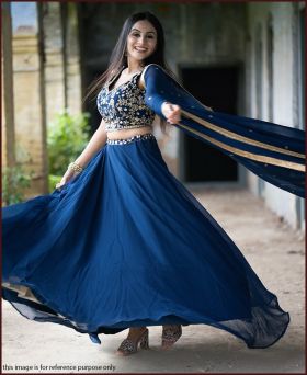 Heavy Georgette Sequens & Embroidered Naby Blue Color Lehenga Choli