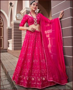 Premium Georgette Lucknowi Work Rani Pink Lehenga Choli