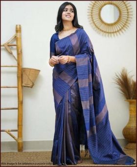 Fancy Litchi Silk Weaving Saree with Blouse Piece-Blue