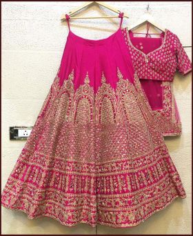 Partywear pink heavy Italian silk embroidery sequence work lehenga