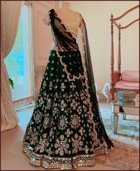 Black heavy faux georgette thread sequence embroidered lehenga choli