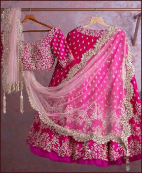 Designer heavy taffeta silk rich look sequence embroidered pink lehenga choli